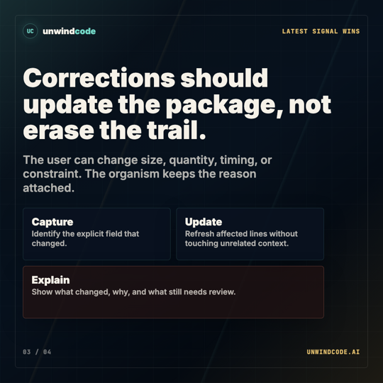 Slide 3 preview: Latest signal wins with capture, update, explain, and preserve steps.